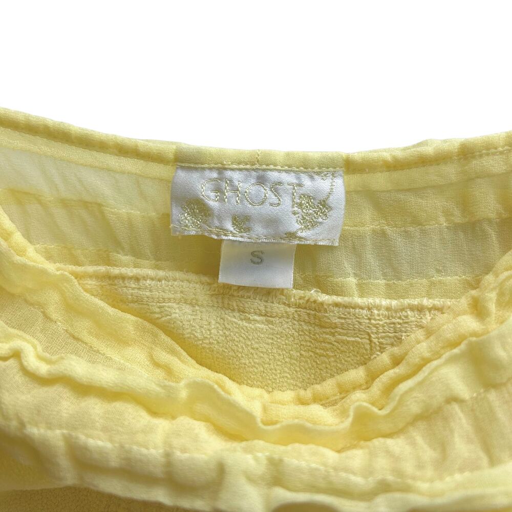 Ghost London Pale Yellow Slip Dress | Size Small | Ruffle + Drawstring - Picture 7 of 14